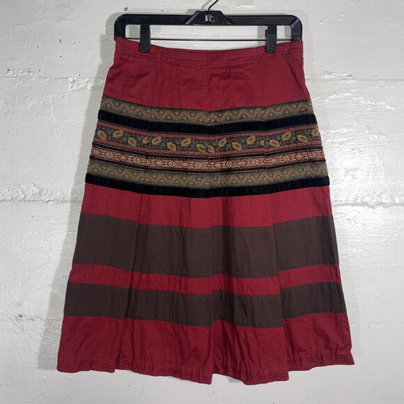 Vintage Harold’s Boho Ribbon Stripe Midi Skirt Size 4 100% Cotton Embroidered - Picture 2 of 11